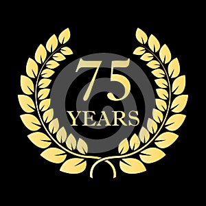 75 years icon. 75th anniversary or birthday laurel wreath emblem. Vector illustration photo